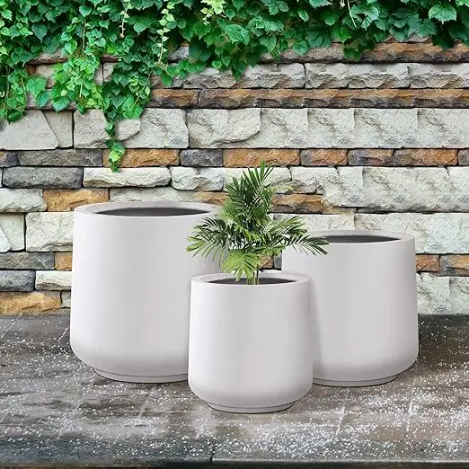 Round Concrete Planter Large Outdoor Indoor Planter Pots for Home Garden Patio Weathered Concrete