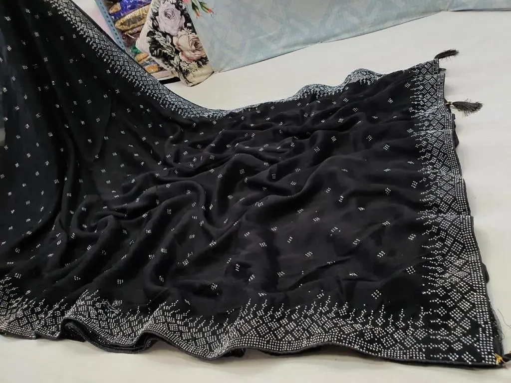 Soft Rangoli Silk Fabric With Designer Diamond  Work Along With Matching Blouse & Piping