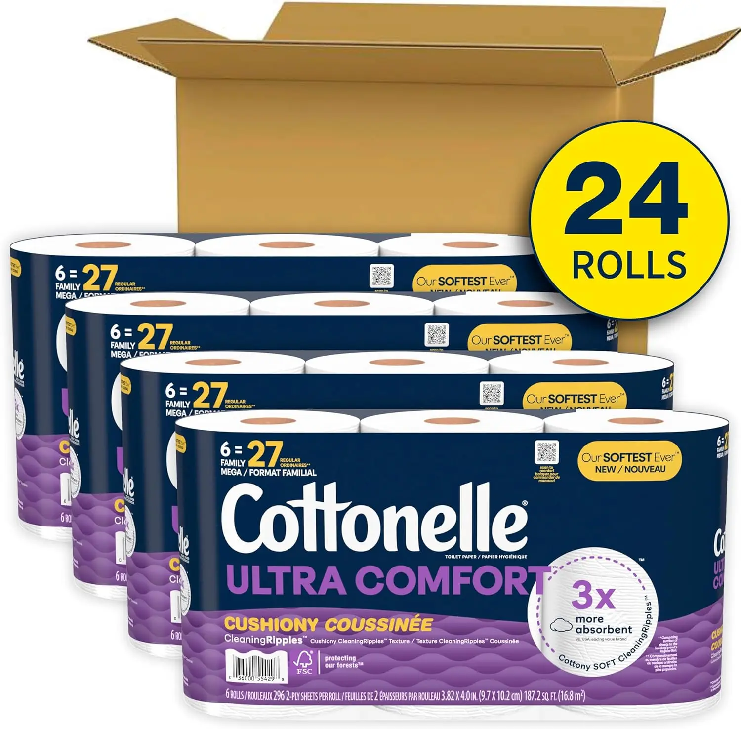 Ultra Comfort 3-Ply Jumbo Roll Toilet Paper Household Tissue with Cleaning Ripples Texture