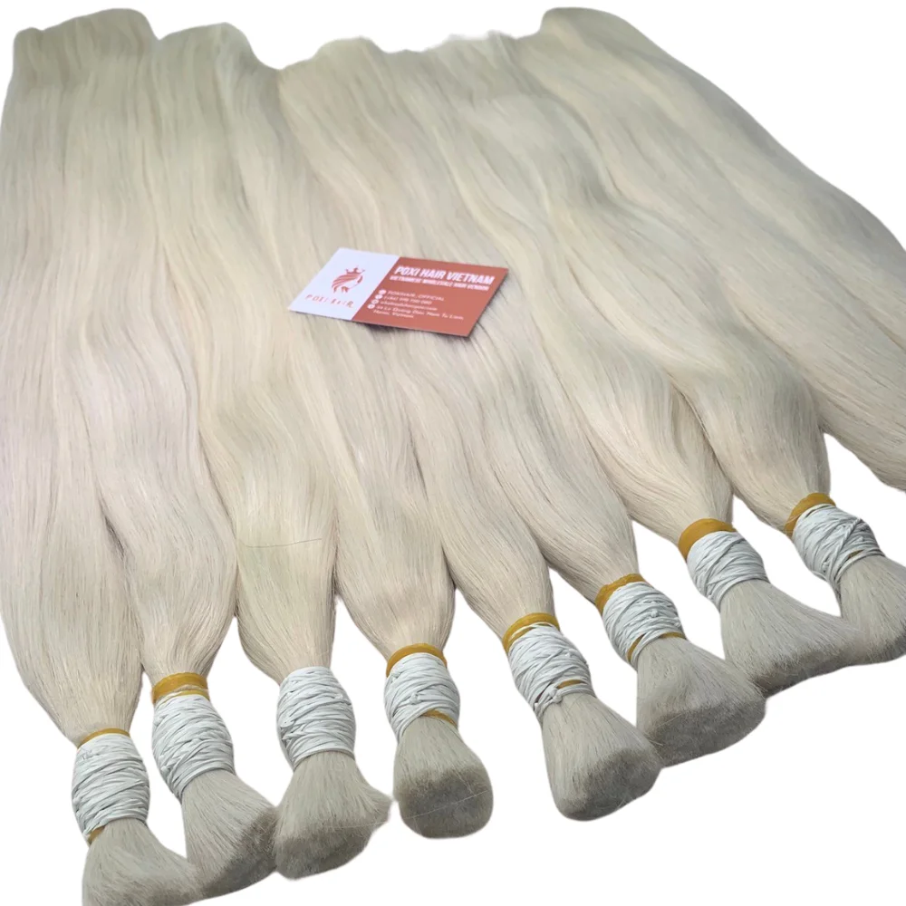 Human Hair Bulk Color 60 Ash White Hair Good Price Wholesale Vietnamese Bulk Hair Extensions Remy Virgin Double Drawn Ponytails