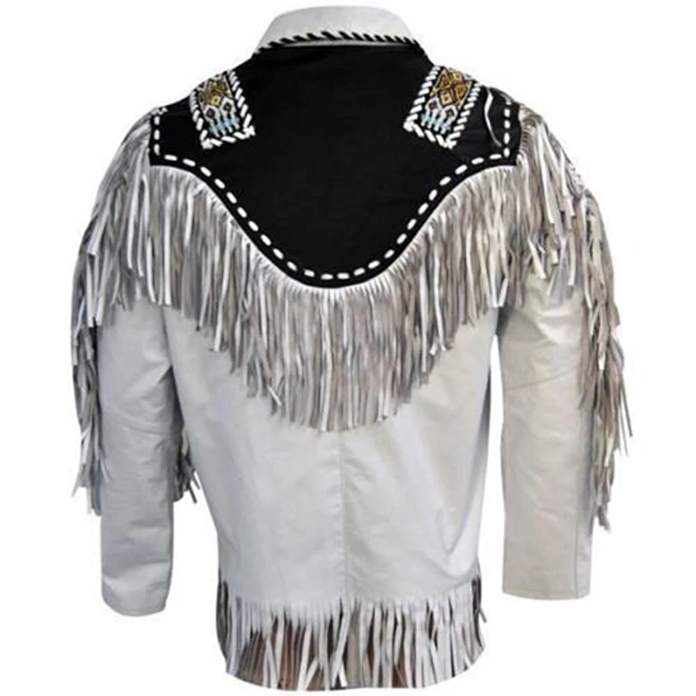 Fringed & Beaded Original Cow Leather Western Style Men Beautiful Cowboy Leather Jacket for Men