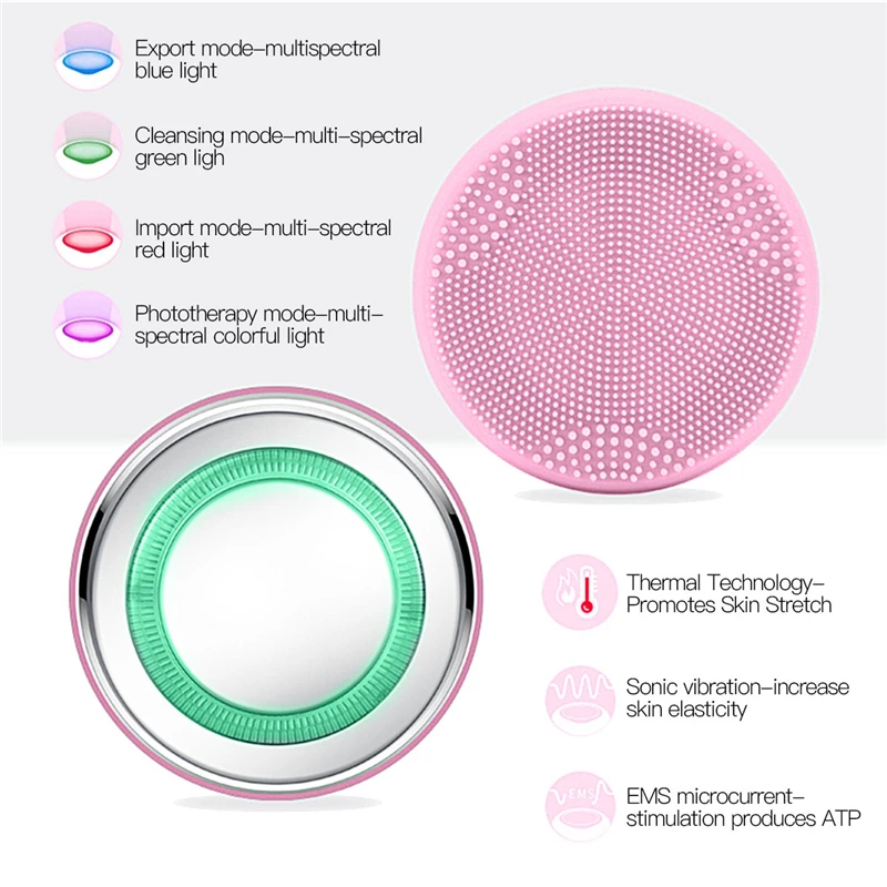 Electric Silicone Facial Cleaning Brush Massage Tender Skin Beauty LED Introduction Instrument