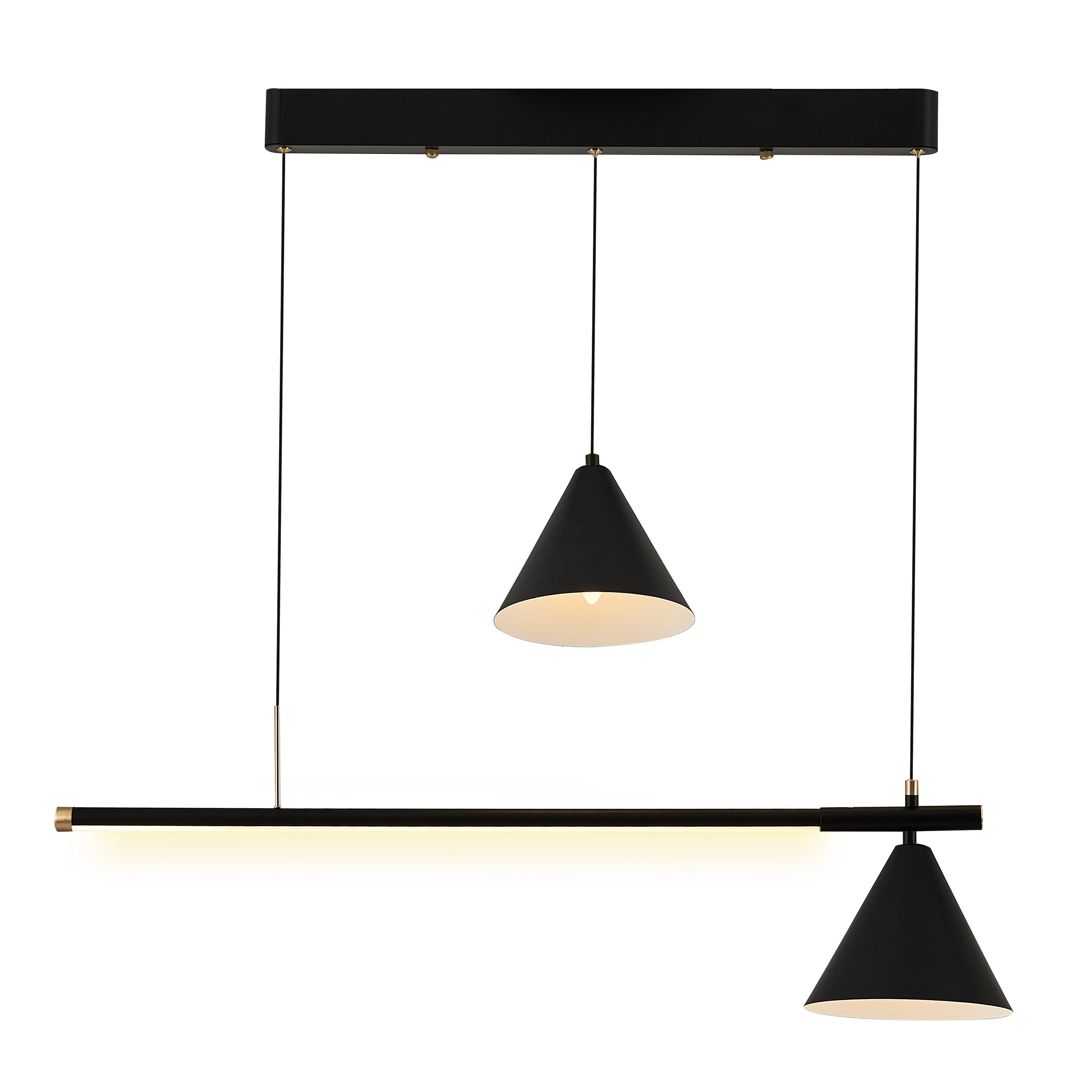 Hot Selling Two Metal Bell Chandeliers with one stick led Pendant LED Hanging Black  Lamp  For Dining Table Study Living Room