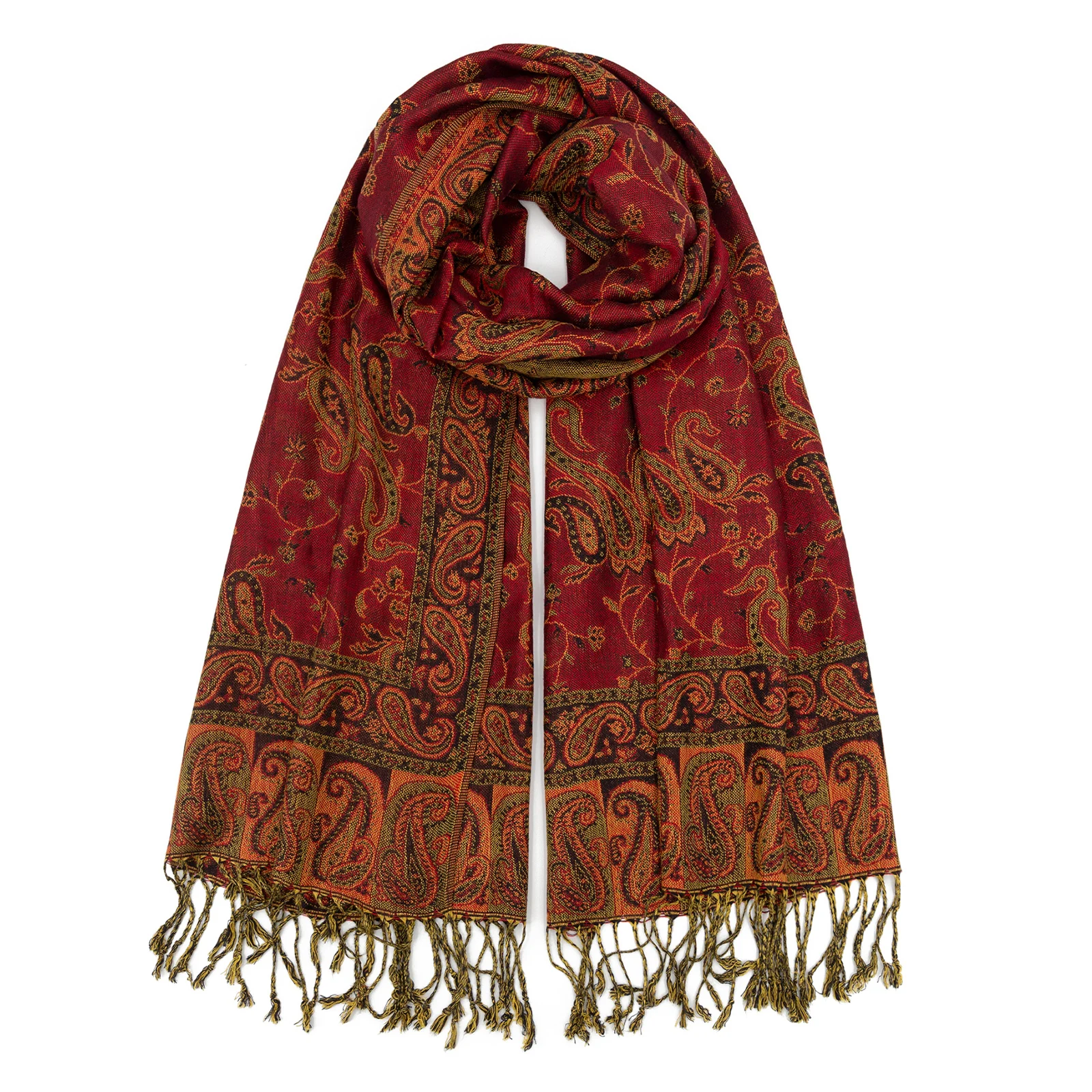 26 Colors Fashionable Rust Red Silky Paisley Pashmina Shawl Scarf Shiny Jacquard Pashmina Scarves Hijab for women