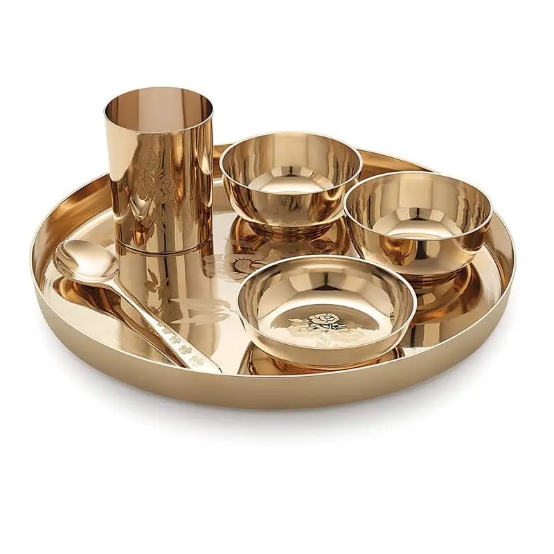 Dinner Serving Set of Bronze Designer Round Shape Plate Glass Spoon Bowl Kitchenware Tableware Dinner Set Hotel Ware Utensils