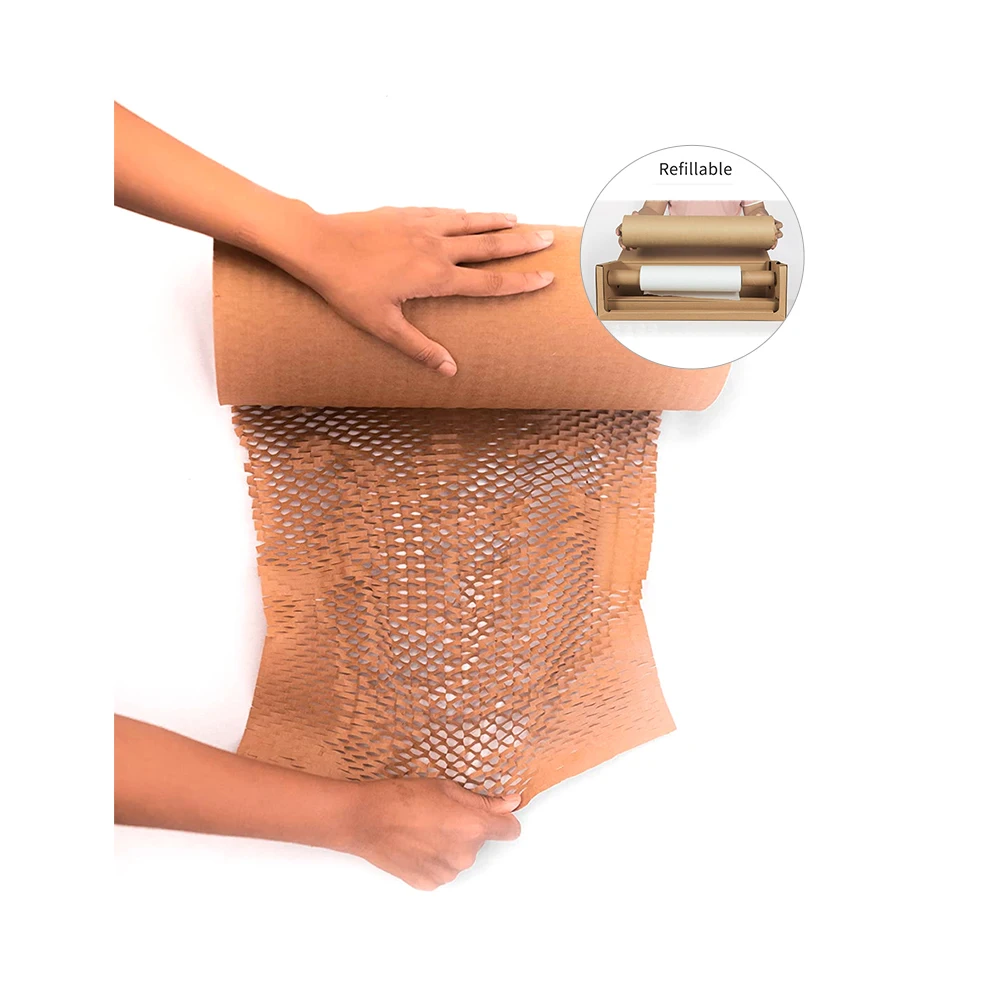 Fully Recyclable Eco-Friendly  Honeycomb Wrap Paper With Cardboard Dispenser Roll Biodegradable For Packing Moving