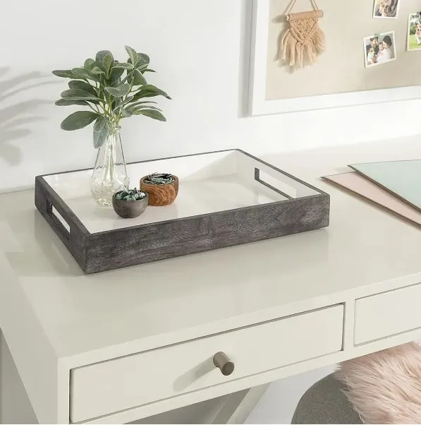 Leading Manufacturer The White & Grey Wash Solid Mango Wood Tray Contemporary Farmhouse Accent Tray For Serving & Decor Use