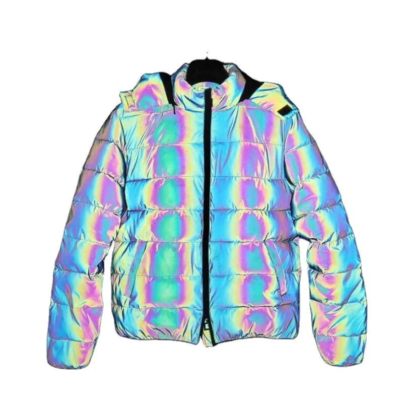 Custom Winter Puffer Bubble Rainbow Reflective Bomber Jacket Men Made By Jinah Experts