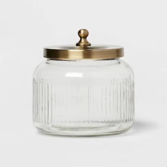 Storage Jars For Kitchen & Table Top Decoration Set Of 3 Clear Glass Round Box With Mango Wood LID Natural Colour Medium Size
