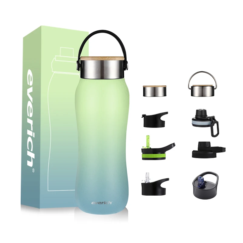 everich top seller double wall stainless steel water bottle with bamboo lid customization color