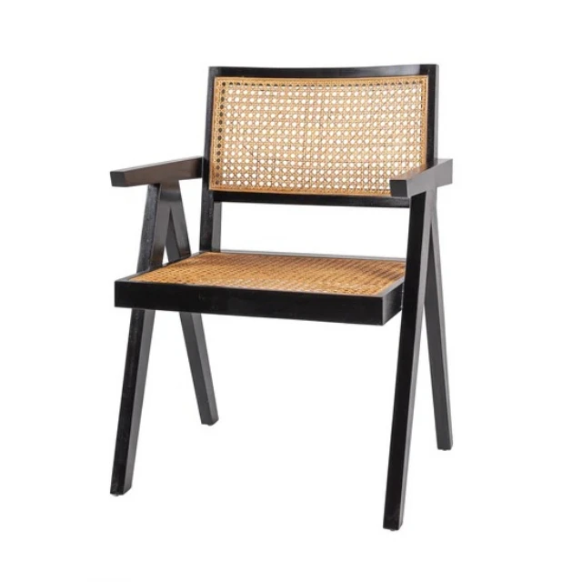 Wholesale Nordic Cane Dining Chair Rustic Hand Chair Frame Solid Wood Armchair Rattan Chair Mango Wooden Modern European
