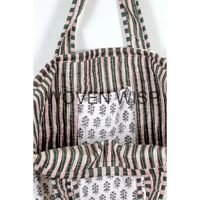 Quilted Tote Shoulder Patch Bag Cotton Handprint Floral Eco-friendly Sustainable bag Yoga Shopping Beach Artist Boho Weekend Bag
