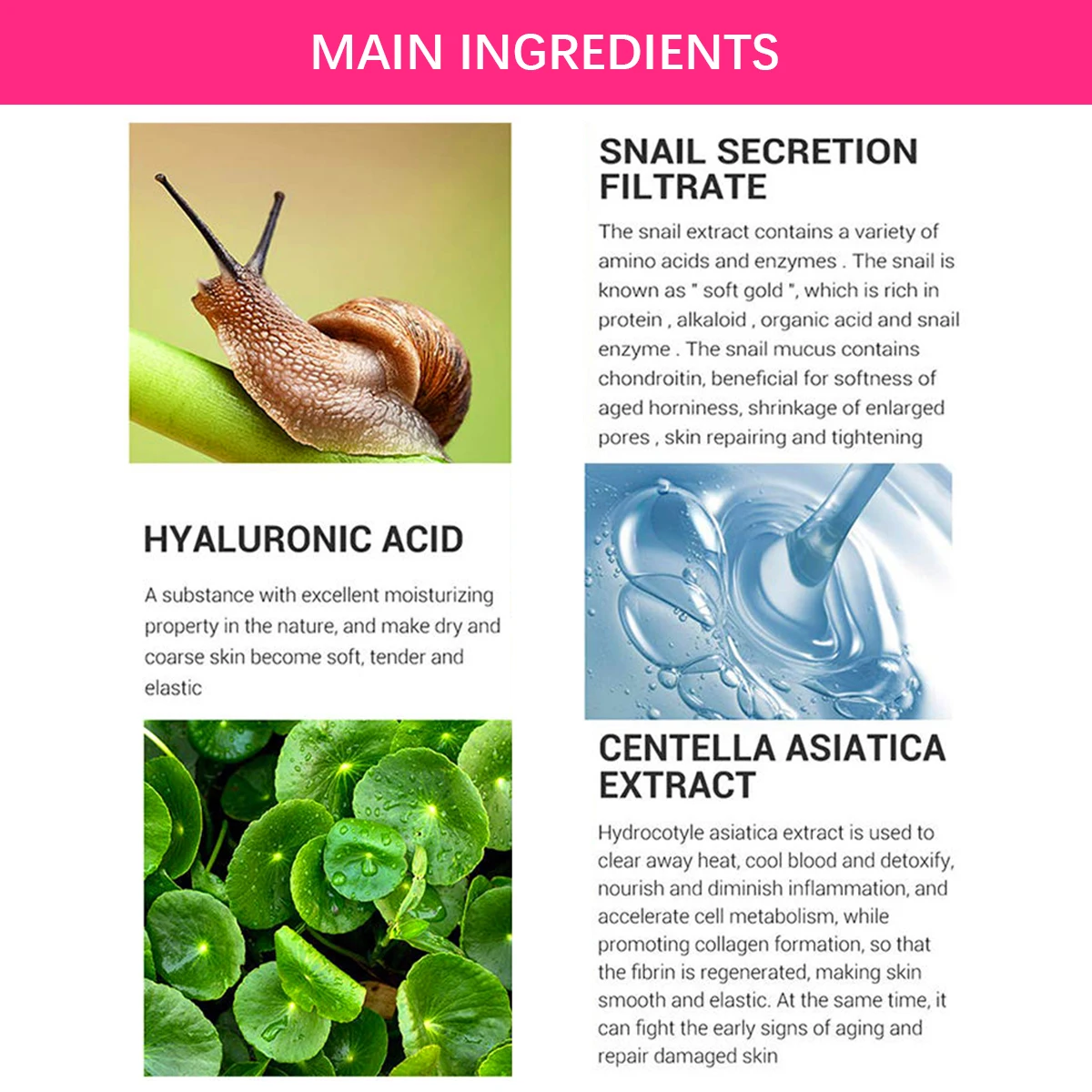 Organic Anti Aging Anti Acne Face Skin Care Serum Collagen Snail Repair Whitening Face Mucin Power Essence Hydrating Serum