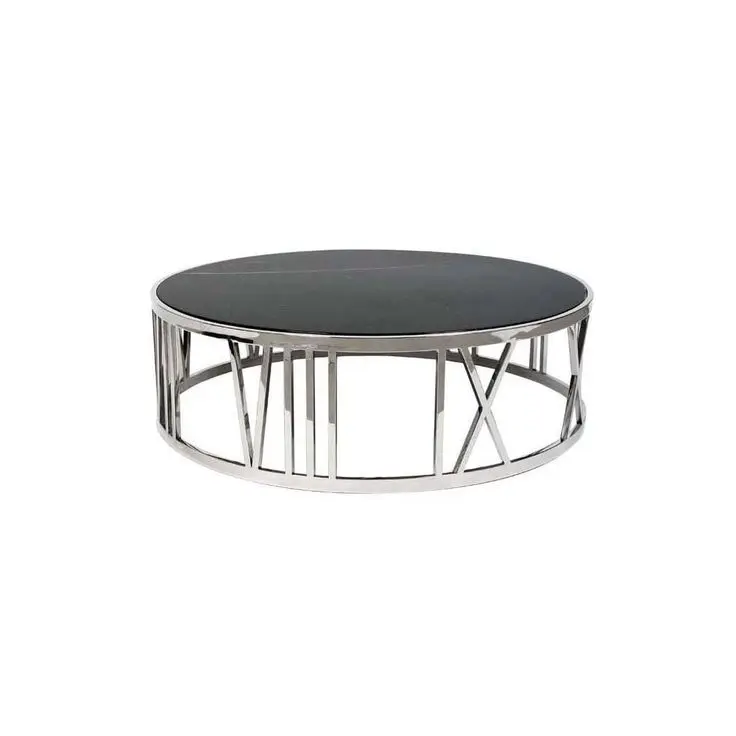 Modern Minimalist round Coffee Table Black Marble and Aluminium Nesting Feature for Home or Kitchen Iron Metal Material