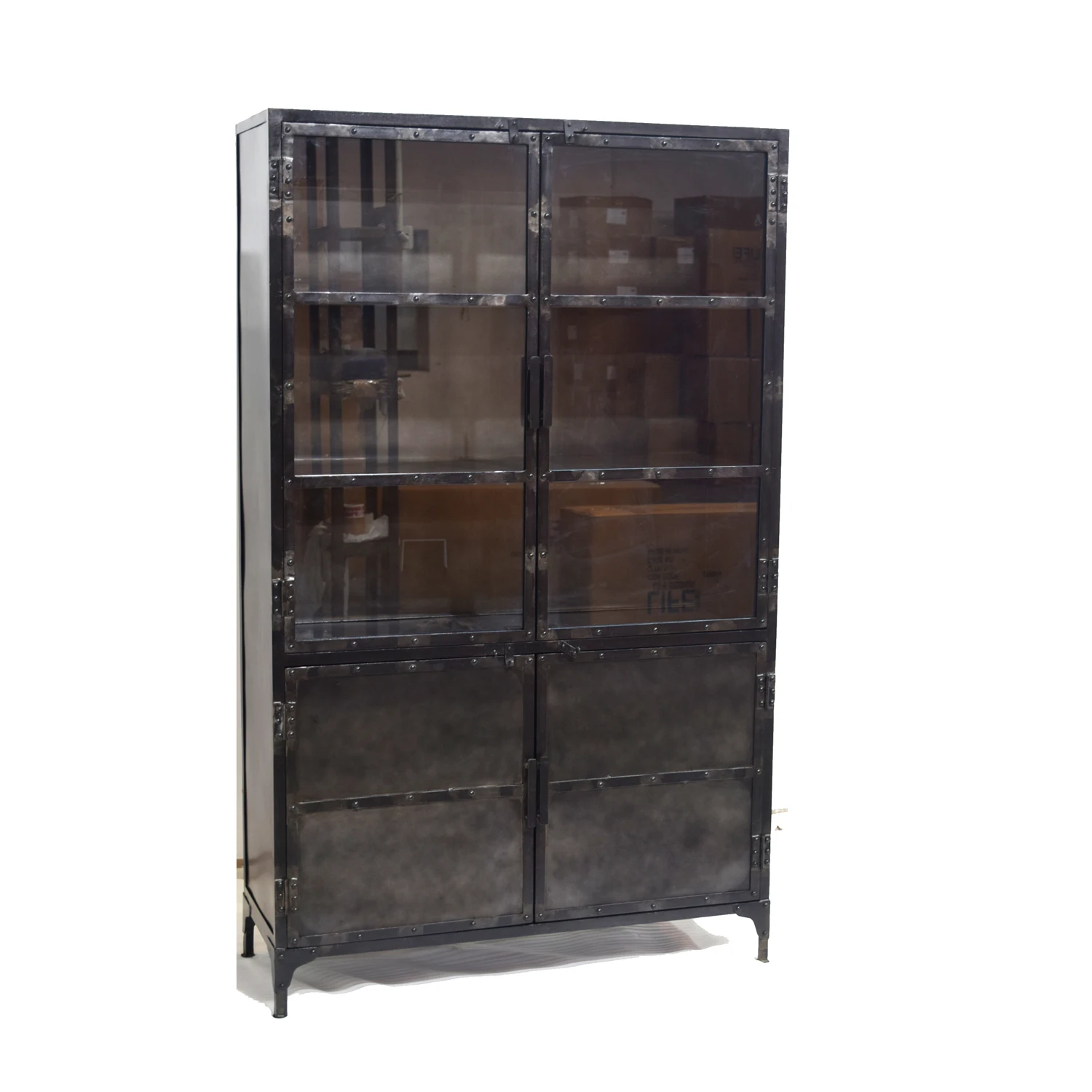 Industrial Design Furniture High Quality Metal Frame Glass Display Rack Storage Cabinet Multi Shelves Display Case for Home