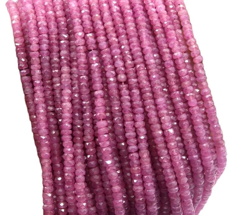 100% Natural Super Quality 1 Strand Genuine Pink Sapphire Gemstone Faceted Rondelle Beads For Jewelry Making