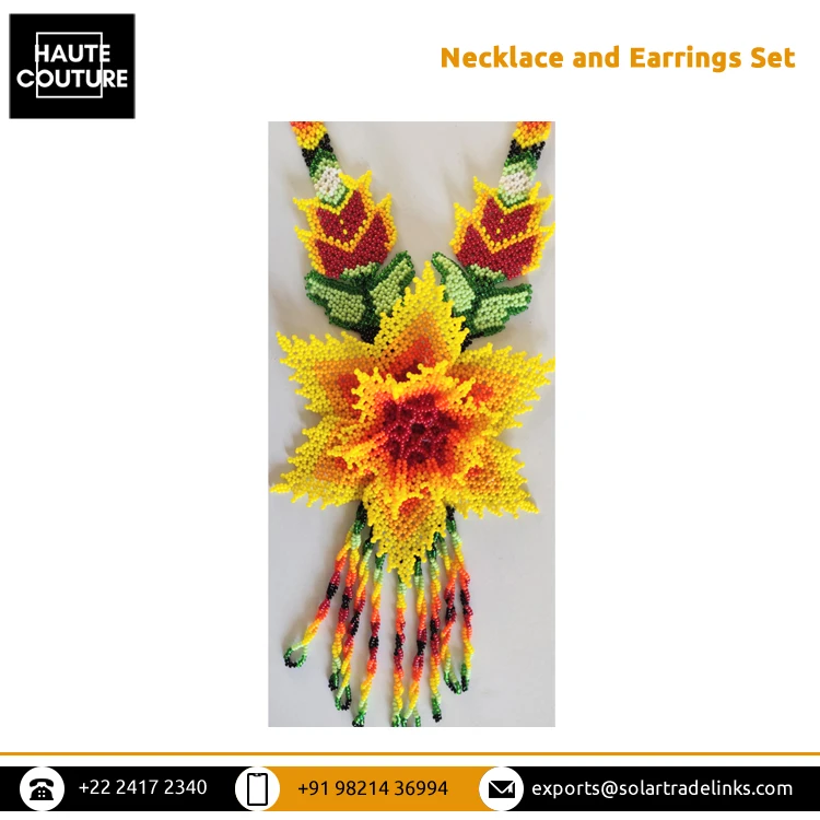 Huge Selling Top Quality Japanese Jaco Beads Bohemian Gypsy Tribal Style Hibiscus Shape Necklace and Earrings Jewelry Set