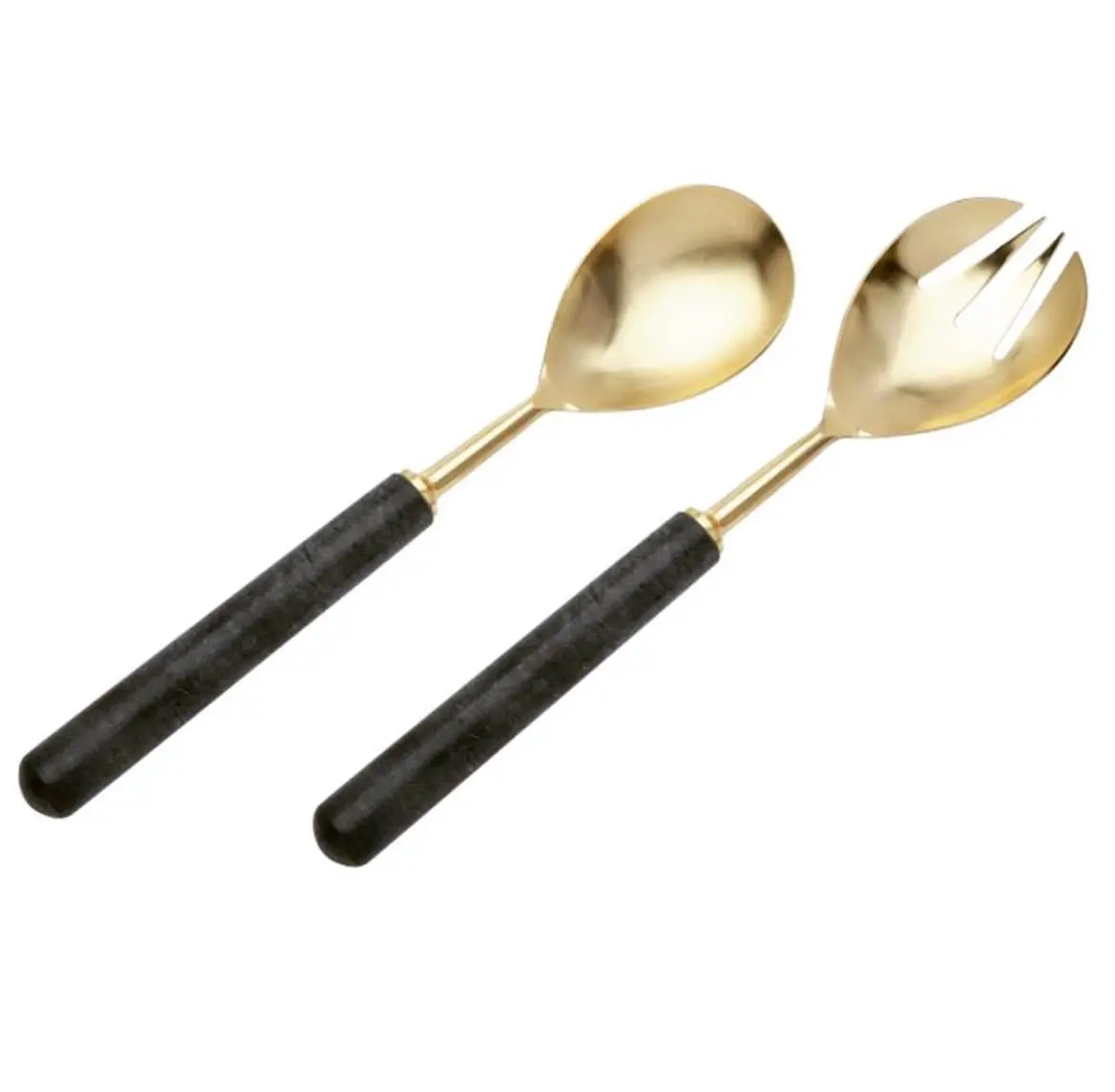 High Quality Stainless Steel Golden Salad Server with Resin Handle Kitchenware Restaurant Supplies Hot Selling Salad Spoon Fork