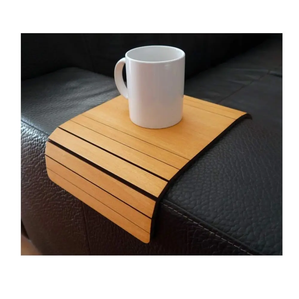 Sofa Arm Table Bamboo Sofa Arm Tray With EVA Base Wholesale Customized Cheap Wood Sofa Couch Arm Tray Table
