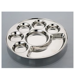 king Stainless Steel Nine Compartment Round Plate Mess Tray Dinner Plate Divided Plate/Thali/Mess Tray Set, Silver