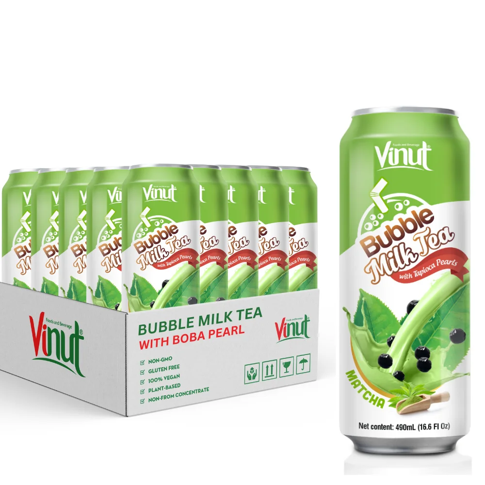 Free Sample - 490ml Bubble Milk Tea With Matcha Flavor Caned Drink No Add Sugar - Manufacture Beverage Viet Nam/Private Label