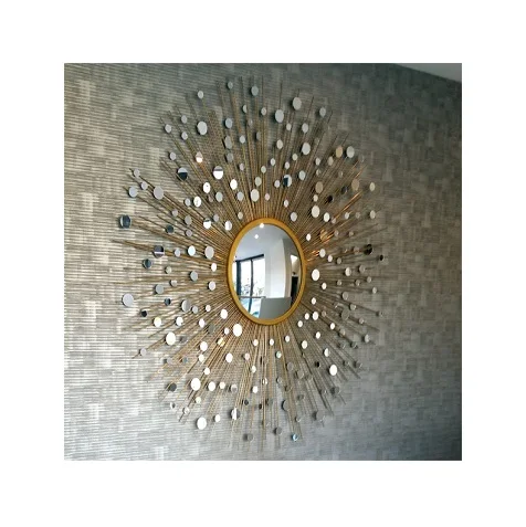 hot sale Decorative metal Sunburst round mirror decorative Wall Mounted Mirror Design Modern Luxury home decor wall mirror