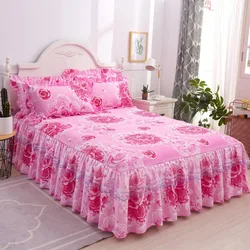 Quilting Bedding Pleated Bed Skirt Luxury cotton 2 pillow case+bed skirt set  romance princess Lace Bed Skirt