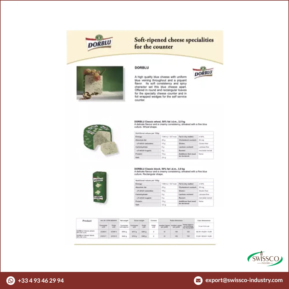 High In Quality Top Most Selling Dorblu Classic Block Creamy Blue Cheese with Rectangular shape