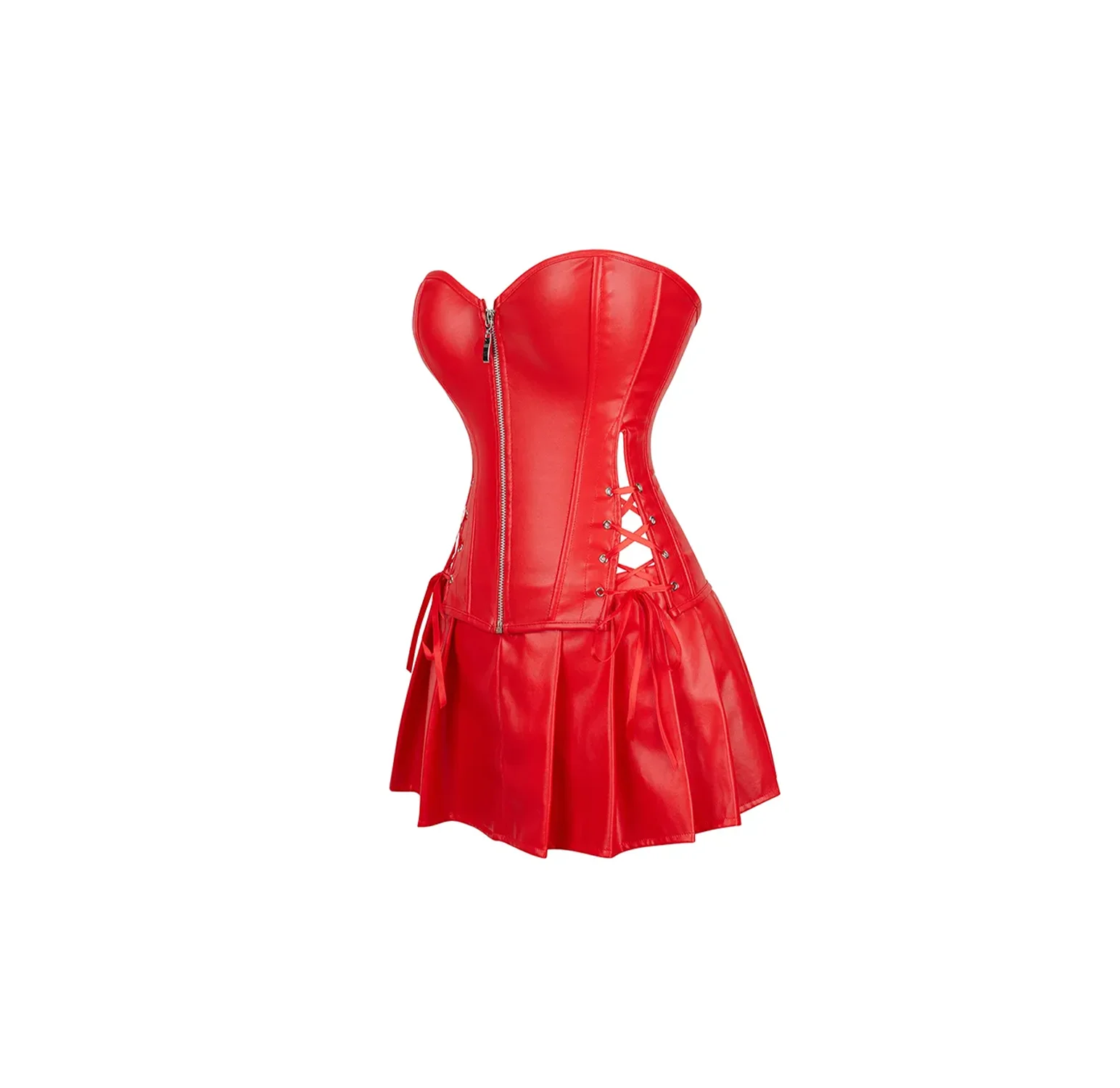 Lady Sexy Mini  Leather Nightclub Clothes Black Solid color Strapless Dress hip skirt slim Mini skirt