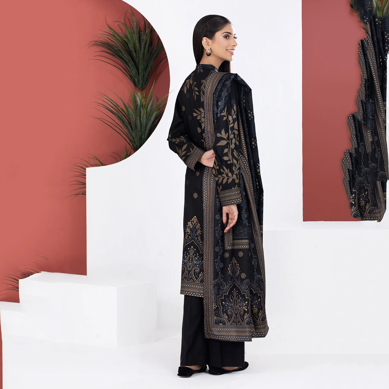 Wedding Wear Long Shirt Elegant Long Sleeve Printed Dress Pakistani Salwar Kameez With Dupatta