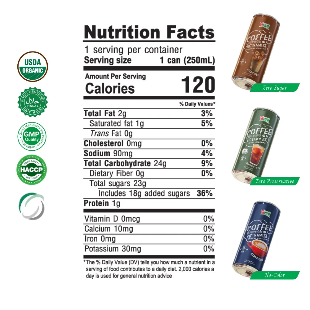 Private Label OEM - 100% Natural Arabica & Robusta Bean 250ml Iced Coffee Can Drink - Free Sample - Wholesale Beverage Vietnam