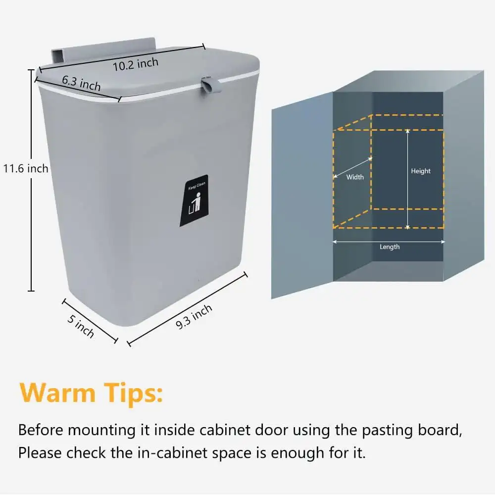 Wall Mounted Open Top Slim Trash Can Kitchen Cabinet Door Hanging Waste Bin Garbage Car Recycle Dustbin Rubbish Can Trash Cans