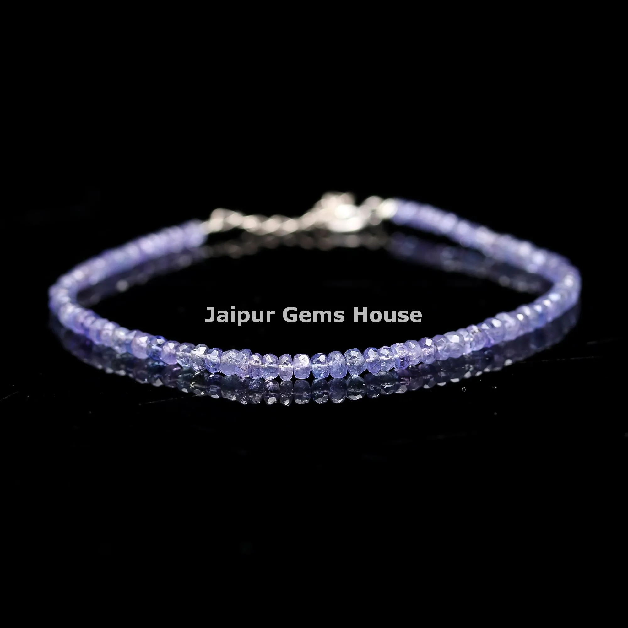 Hot Selling Natural Tanzanite Beaded Bracelet, Dainty Blue Tanzanite Crystal Rondelle Beads In Sterling Silver Bracelet,