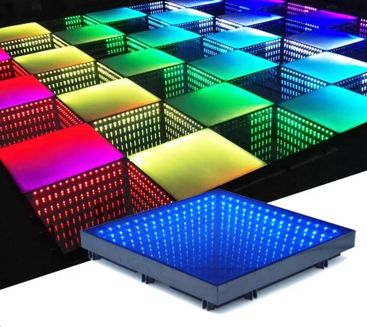 High Quality RGB Dance Tiles Panels Portable Glass Disco Night Club Uplights DMX RGB Color 3d Infinity Mirror Led Dance Floor