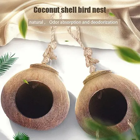 Eco Friendly Natural Coconut Shell Bird House Coconut Shell Bird Nest With Ladder  Made in Vietnam