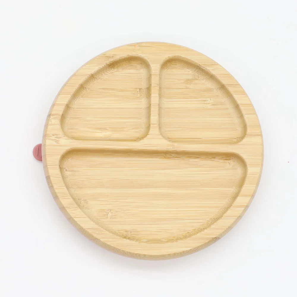 Custom Logo Dinner Plates Kids  High Quality Natural Bamboo Animal Baby Plate with suction baby feeding set