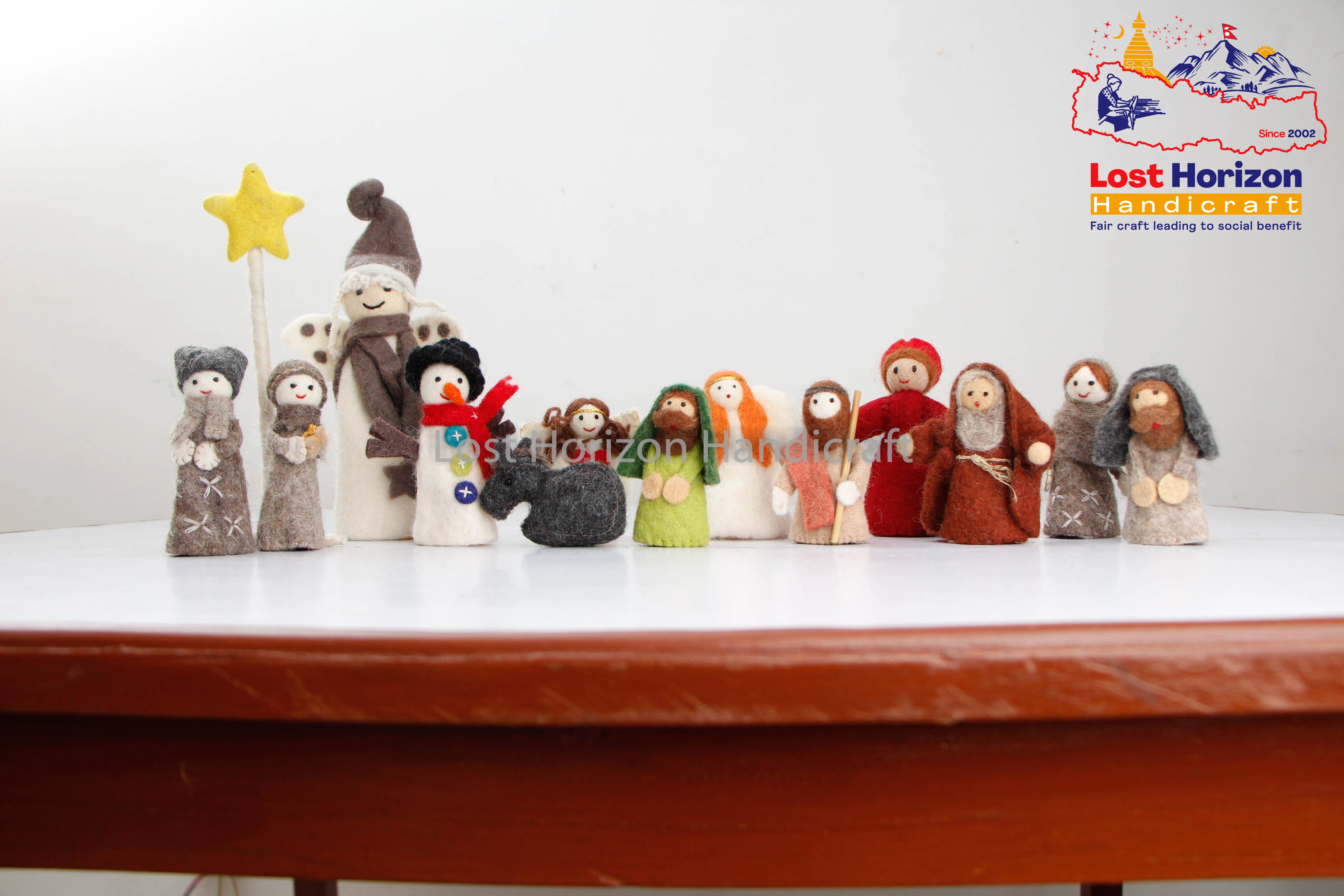 Handmade Felt Wool Christmas Nativity Set from Children Handmade in Nepal made from organic natural sheep wool