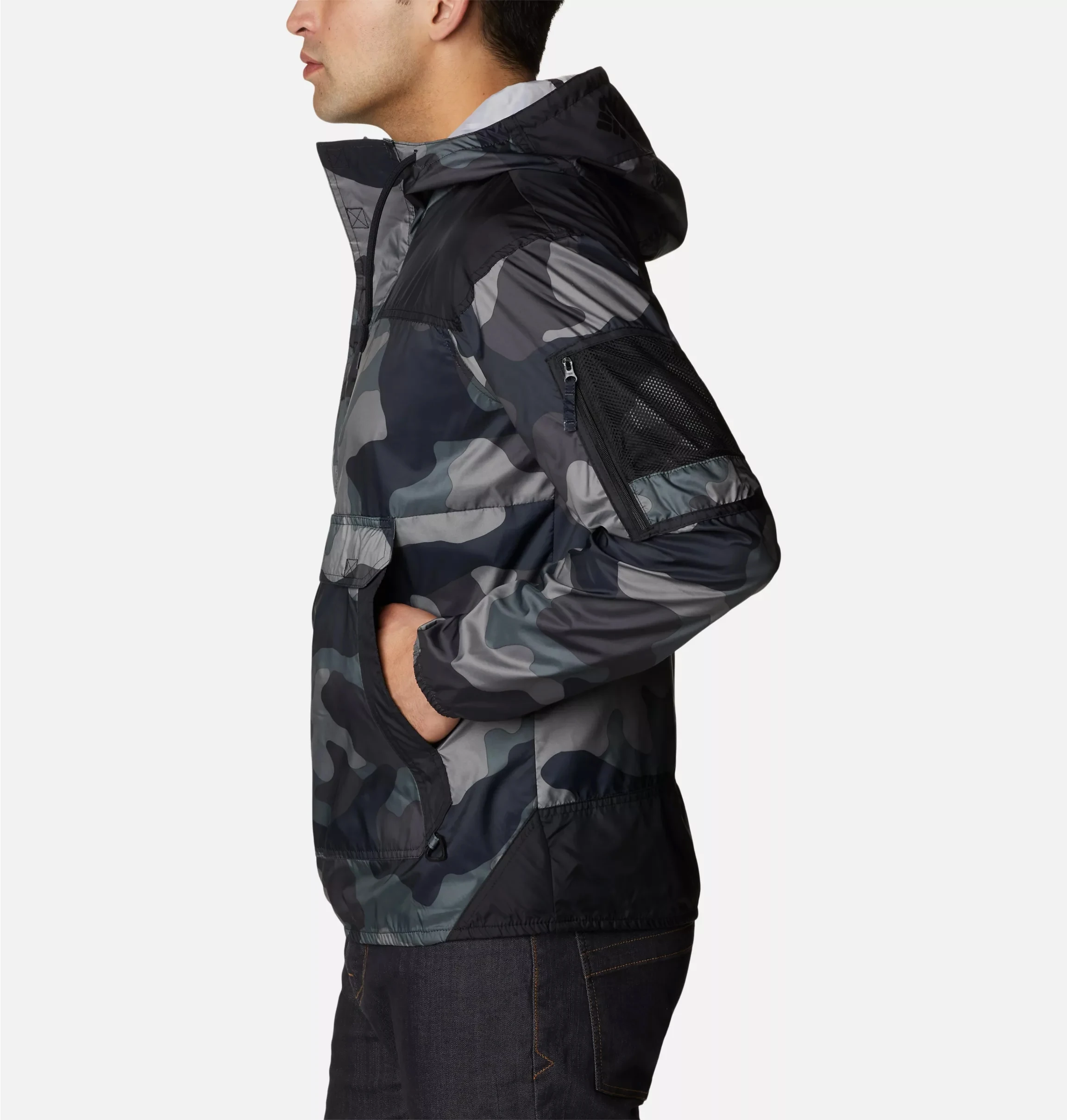 Stomach Pocket All Season Windbreaker Jacket Dark Camo Outdoor Clothing Breathable Quick Dry Pullover Anorak