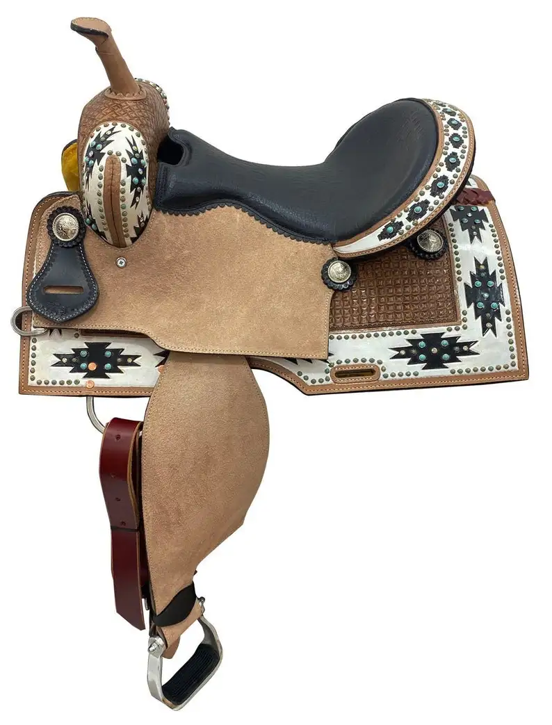 Hot selling New leather saddle barrel type with back billet &  wide back girth horse tack genuine leather handmade