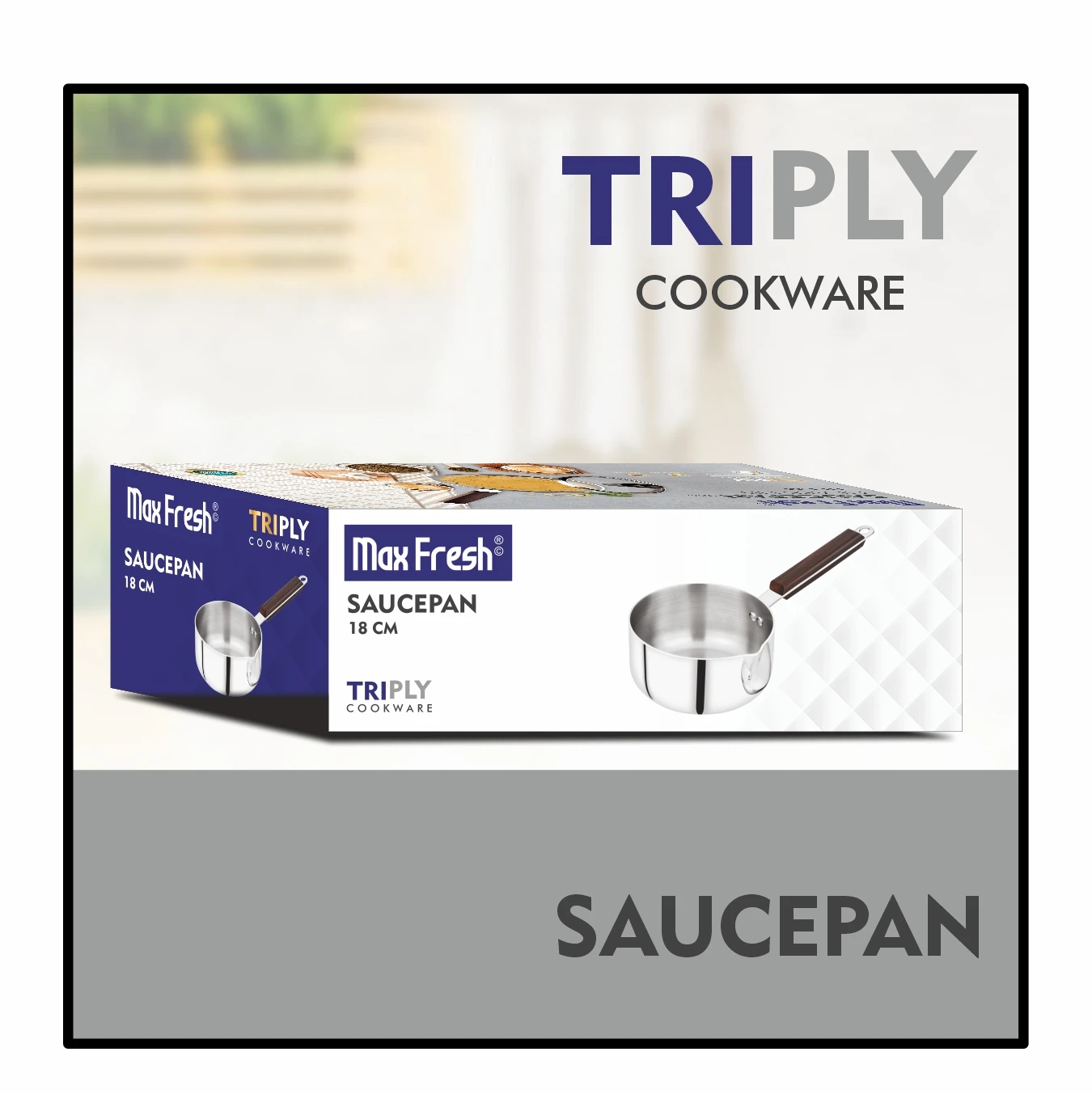 Maxfresh Modern Design Premium Triply Sauce Pan Durable Wooden Steel Handle 3 Layers Bottom Cookware Product