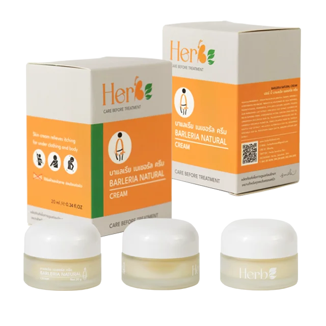 Barleria Cream help soothe and relieve itching skin under clothing and from Radiation treatment. Product from Thailand