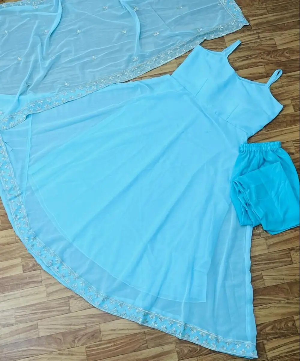 Latest design beautiful orange color embroidery work border long gown with dupatta for Indian women in ethnic garment