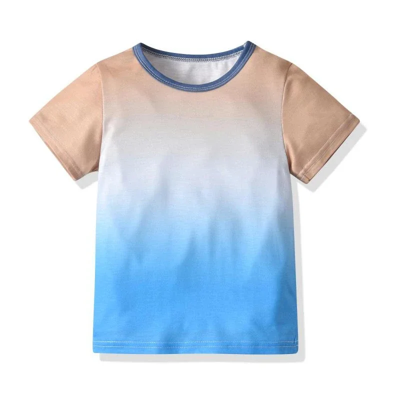 Summer Boys T Shirt Tie Dye Gradient T-shirt Cotton Print Hip Hop Short Sleeve Tops Children Streetwear Casual Kids Clothes
