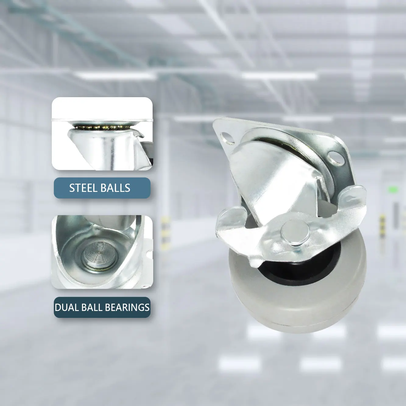 2- Inch Locking Wheel Casters Grey TPR Wheel With Side Brake