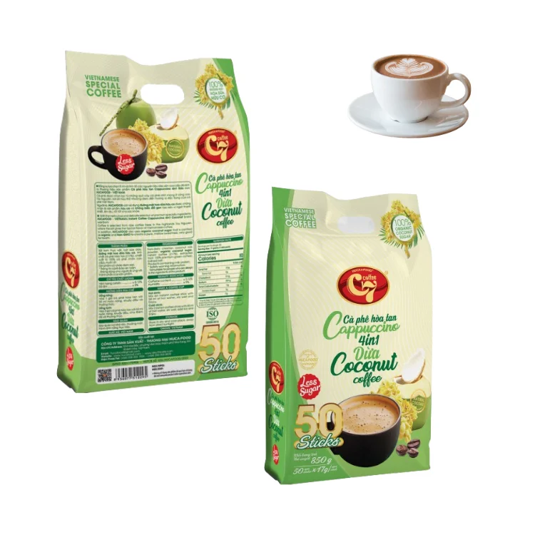 Instant Coffee Powder Good Quality Cappuccino 4 In 1 Using With Hot Water Taste As Coconut Coffee Made In Vietnam Factory