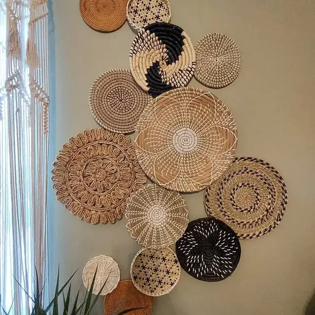 Set 13 Pcs Seagrass Baskets Woven Wall Hanging Handmade Homeware Products Tapestry Living Room Home Eco-friendly BOHO New Year
