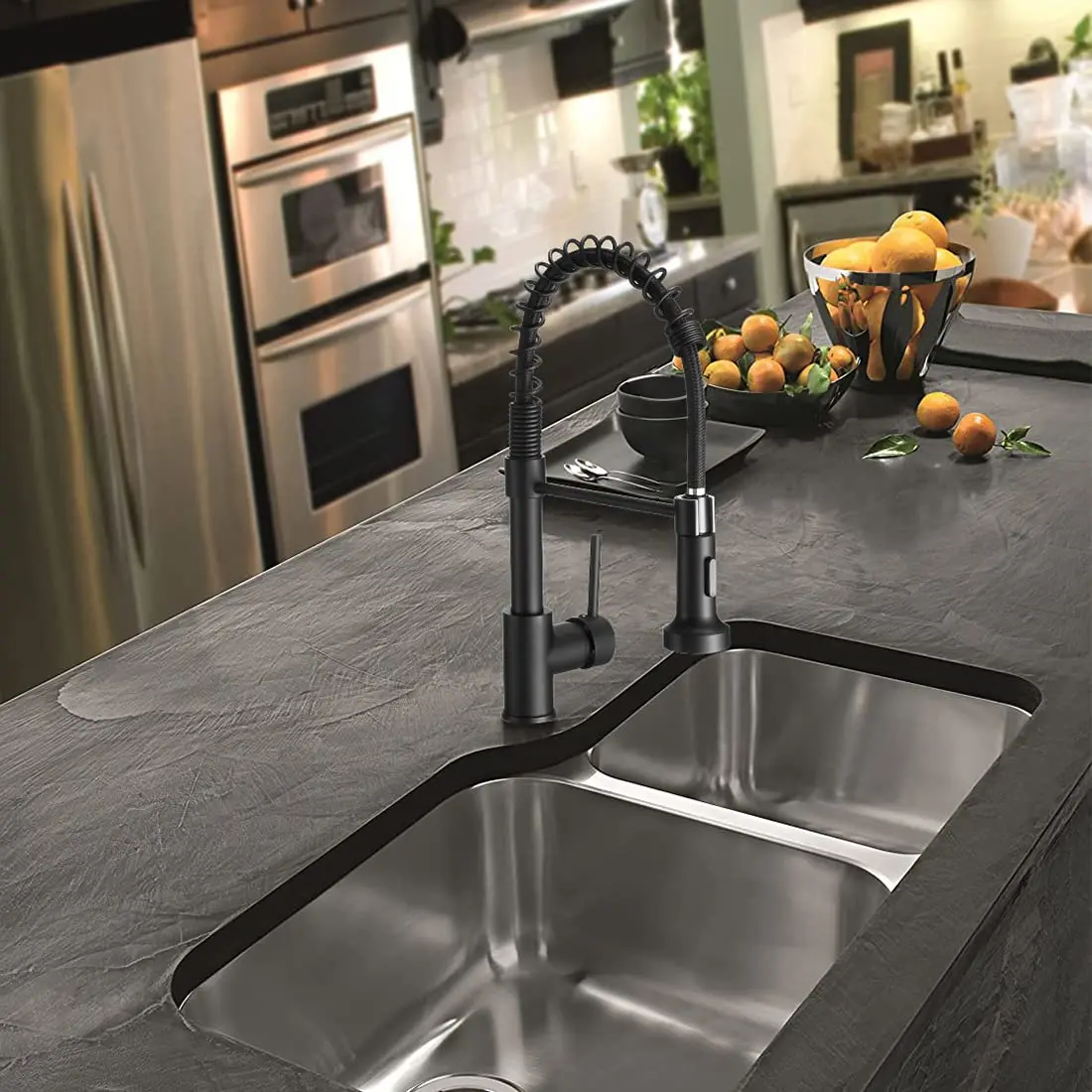Black Stainless Steel Spring Kitchen Taps Pull Down Sprayer Kitchen Mixer Faucet