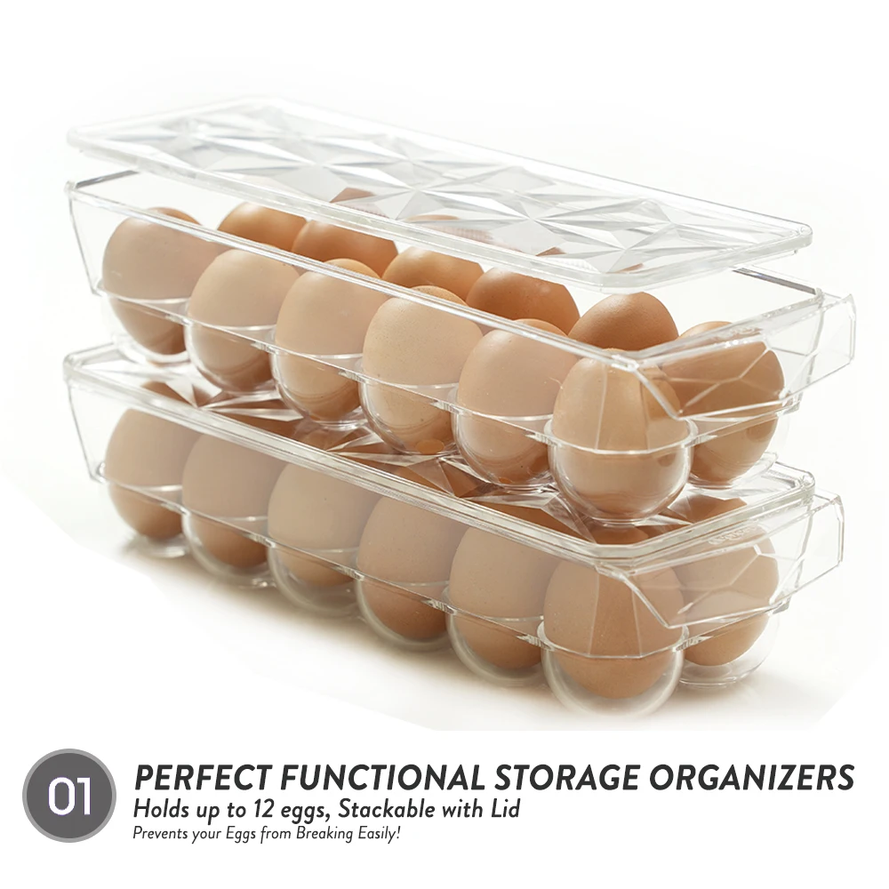 Elianware High Quality BPA Free Plastic Food Grade Fridge Organizer Premium Egg Holder With Lid