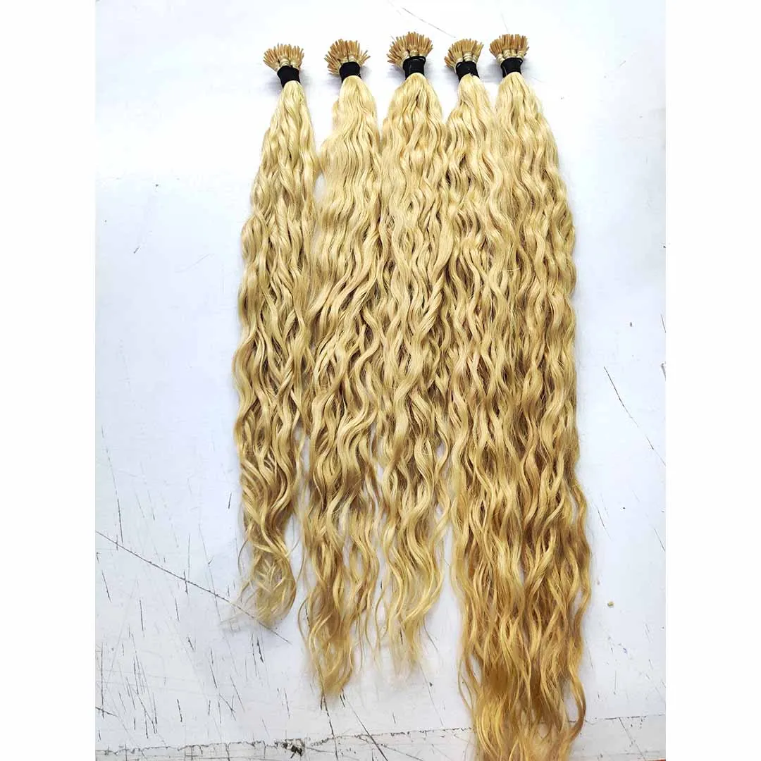 NATURAL WAVY BLONDE I TIP HAIR EXTENSION, WAVY BLONDE MICRO LINKS  FULL HAIR VOLUMES PERMANENT HAIR EXTENSIONS