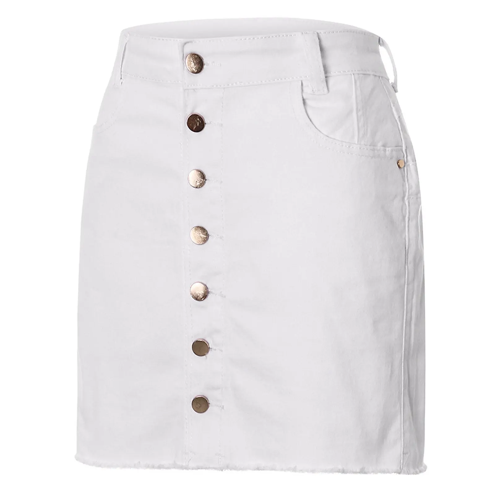 Women Summer Skirt Jeans High Waist Slim Splice Button Denim Shorts Beach Skirt
